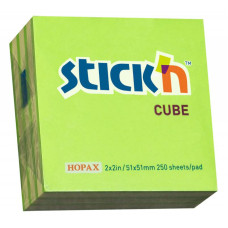 Блок самоклеящийся бумажный Stick`n 21339 51x51мм 250лист. 70г/м2 неон+пастель зеленый 2цв.в упак.