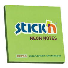 Блок самоклеящийся бумажный Stick`n 21167 76x76мм 100лист. 70г/м2 неон зеленый