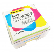 Блок для записей бумажный Silwerhof Стандарт 701031 90х90х45мм 80г/м2 ассорти 5цв.в упак. в подставке