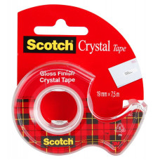 Клейкая лента канцелярская 3M Scotch Crystal 6-1975D 7100093859 прозрачная шир.19мм дл.7.5м на мини-диспенсере