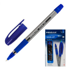 Ручка шариковая Pensan SIGN-UP (2410/12BLUE) 1мм игловидный пиш. наконечник круглая телескопич.корпус корпус пластик резин. манжета прозрачный/синий синие чернила коробка картонная