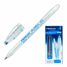 Ручка шариковая Pensan GLOBAL (2221-1BLUE) 0.5мм игловидный пиш. наконечник круглая телескопич.корпус прозрачный синие чернила