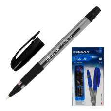 Ручка шариковая Pensan SIGN-UP (2410/12BLACK) 1мм игловидный пиш. наконечник круглая телескопич.корпус резин. манжета прозрачный/черный черные чернила коробка картонная