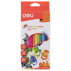 Карандаши цветные Deli EC00200 Color Emotion трехгранные липа 12цв. коробка/европод. (12шт)