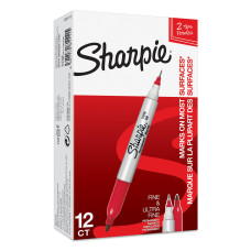 Маркер перманентный Paper Mate Twin Tip S0811110/12 Sharpie красный (12шт.)