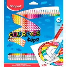 Карандаши цветные Maped COLOR`PEPS OOPS 832824 трехгранные пластик 24цв. стираемые ластик коробка/европод.
