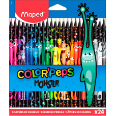 Карандаши цветные Maped BLACK MONSTER 862624 Color`Peps трехгранные 24цв. цветной корпус коробка/европод.