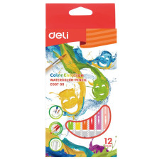 Карандаши цветные акварельные Deli EC00700 Color Emotion липа 12цв. коробка/европод.