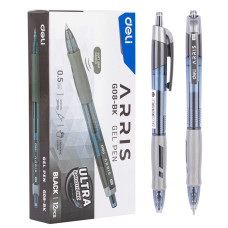 Ручка гелев. Deli Arris EG08-BK прозрачный/серый d=0.5мм черные автоматическая резин. манжета