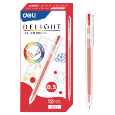 Ручка гелев. Deli Delight EG118-RD прозрачный красные линия 0.5мм