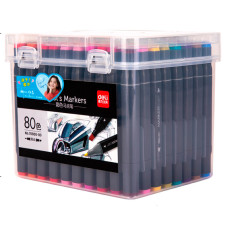 Набор маркеров для скетчинга Deli 70800-80 двойной пиш. наконечник 80цв. пластиковая коробка (80шт.)
