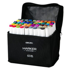 Набор маркеров Deli 70807-60 двухсторонний 60цв. ассорти текстильная сумка