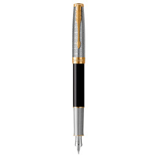 Ручка перьев. Parker Sonnet Premium F537 (2119784) Metal Black GT F золото 18K в компл.:картридж 1шт с черными чернилами подар.кор.конвертор/картриджи